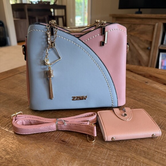 ZZMY Handbags - NEW ZZMY Pastel Colorblock Satchel Handbag Pink & Blue with Matching Wallet Set